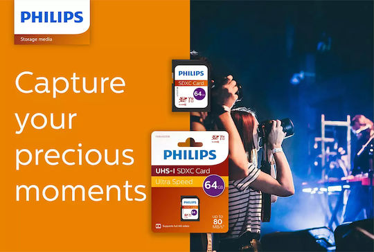 Philips SDXC 64GB U1 UHS-I 80MB/s με αντάπτορα