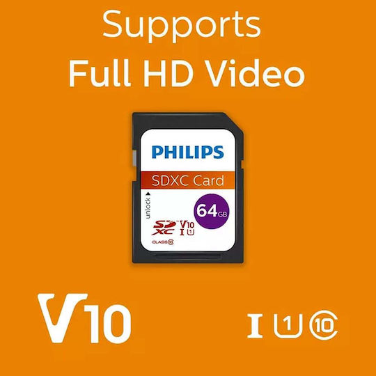 Philips SDXC 64GB U1 UHS-I 80MB/s με αντάπτορα