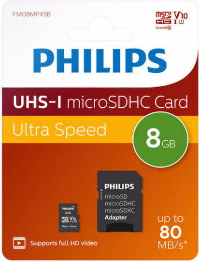 Philips FM08MP45B microSDHC 8GB U1 V10 High Speed με αντάπτορα