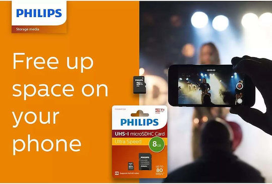Philips FM08MP45B microSDHC 8GB U1 V10 High Speed με αντάπτορα