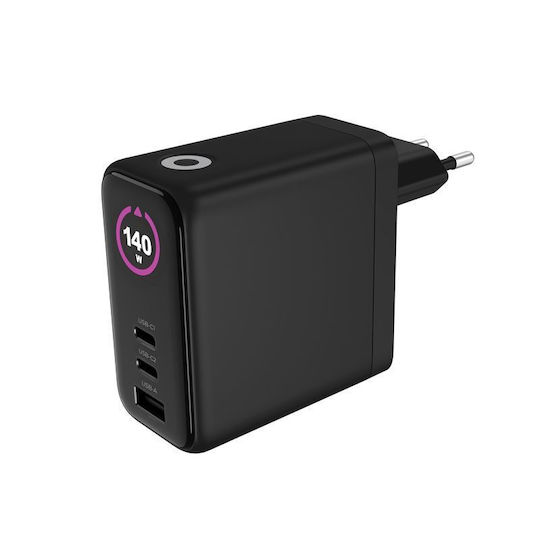 Mobile Origin Φορτιστής GaN με Θύρα USB-A και 2 Θύρες USB-C 140W Power Delivery Μαύρος (PW21)
