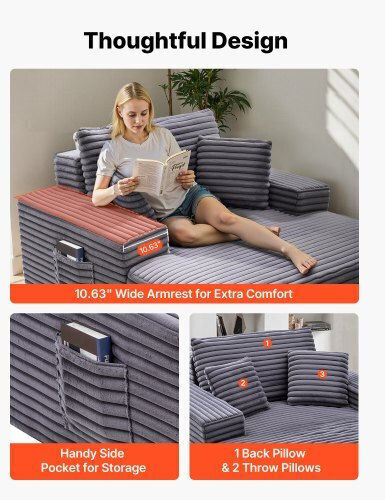 Vielseitiger Sitzsack & Pouf Bett Grau 170x124x70cm
