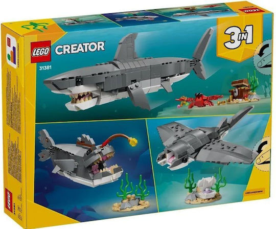 LEGO Creator 3-in-1 Свирепа Акула с Сандък Съкровище за 8+ Години 379 Бройки