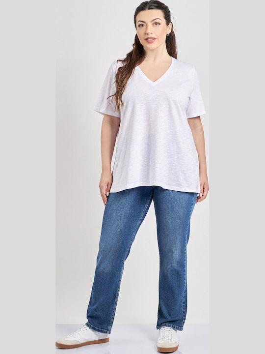 Bluza Damă Bumbac Mâneci Scurte Albă