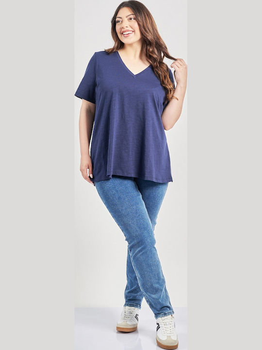 Bluza Damă Bumbac Mâneci Scurte Albastră