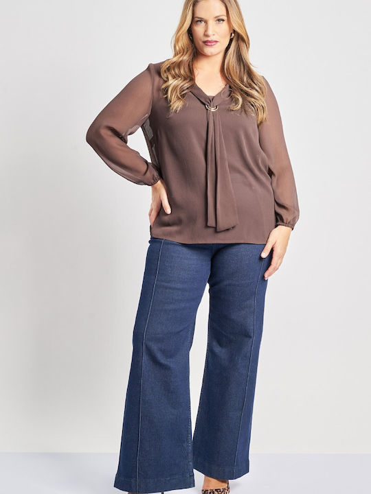 Bluza Damă Mânecă Lungă Maro