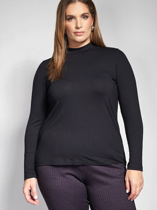 Bluza Damă Mânecă Lungă Cu Guler Înalt Neagră