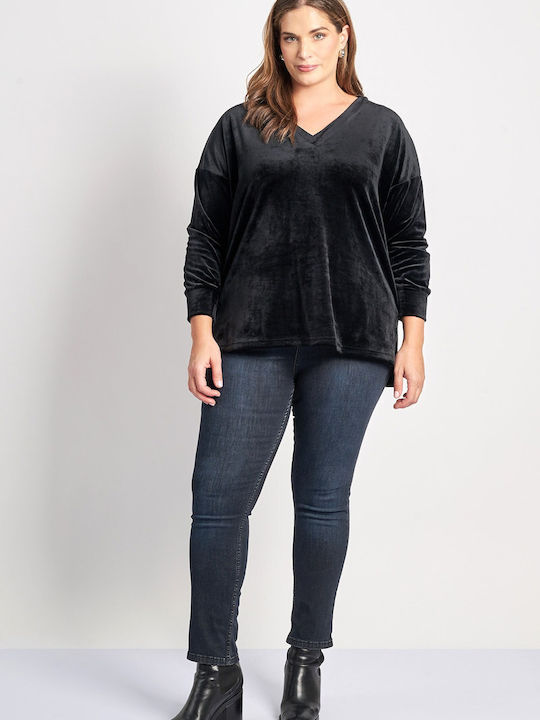Bluza Damă Catifea Mânecă Lungă Neagră