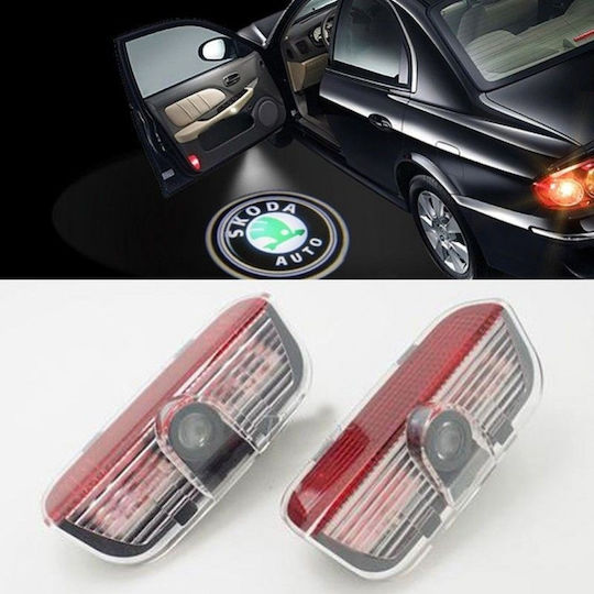 Set 2 Led Embleme Logo Ușă Dedicate Skoda Mașină