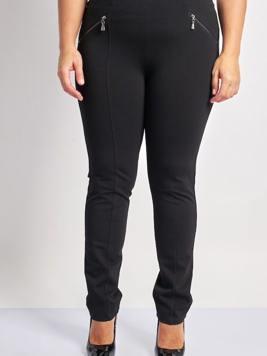 Women's Fabric Trousers with Elastic Black