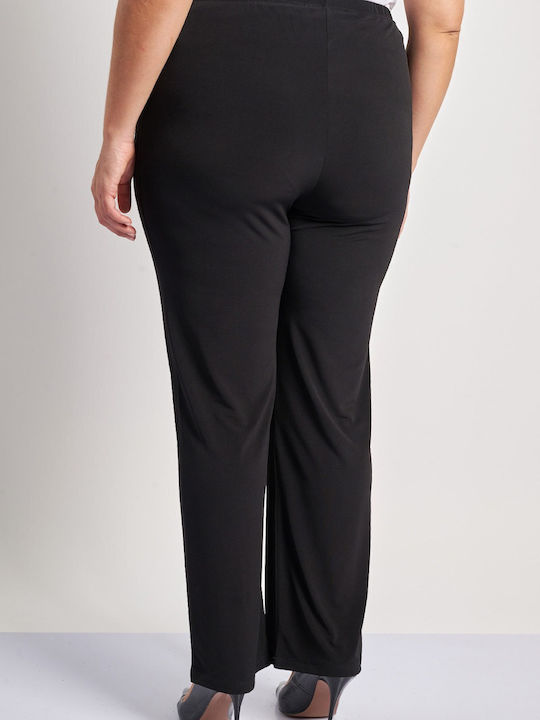 Dama Tesatura Pantaloni cu Elastic cu Croială Dreaptă Negru