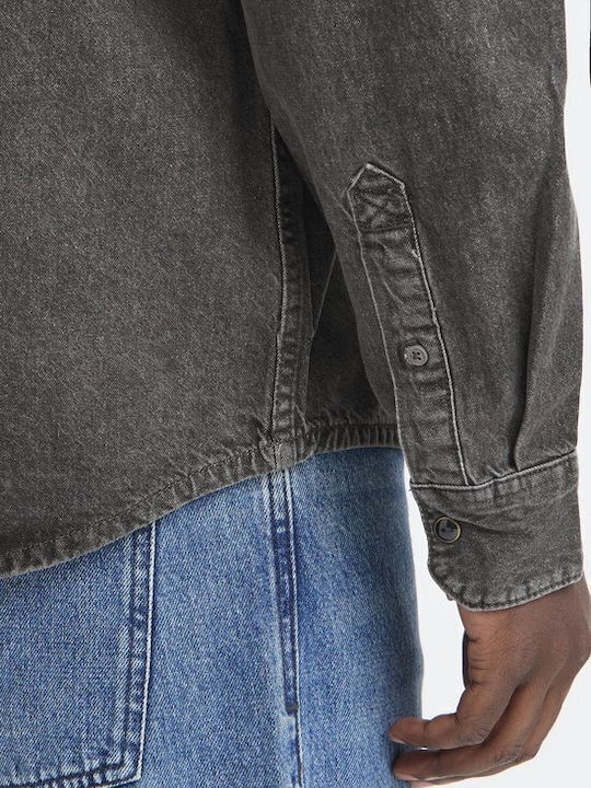 Long Sleeve Denim Shirt in Regular Fit Grey/Black