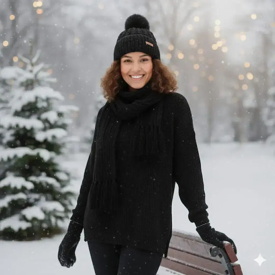 Beanie Γυναικείος Σκούφος Πλεκτός σε Μαύρο χρώμα