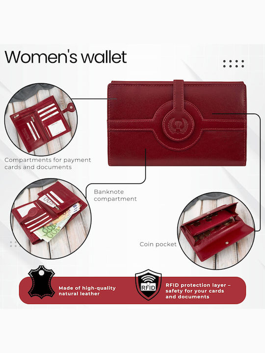 Groß Leder Damen Geldbörse Klassisch mit RFID Rot