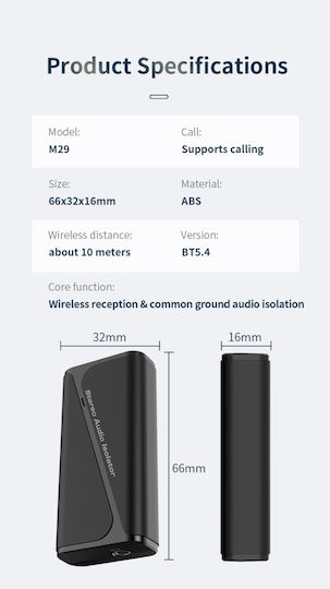 Adaptor Audio Bluetooth 2 În 1 M29 Versiunea 5.4 Izolator de Zgomot Anti-interferență Sunet Clar Compatibil Jack de 3,5 mm Sistem Audio Auto Stereo de Acasă Portabil Cablu Type-c Inclus