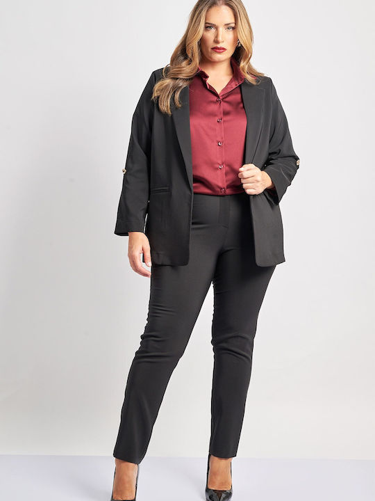 Dama Tesatura Pantaloni cu Croială Slim Negru