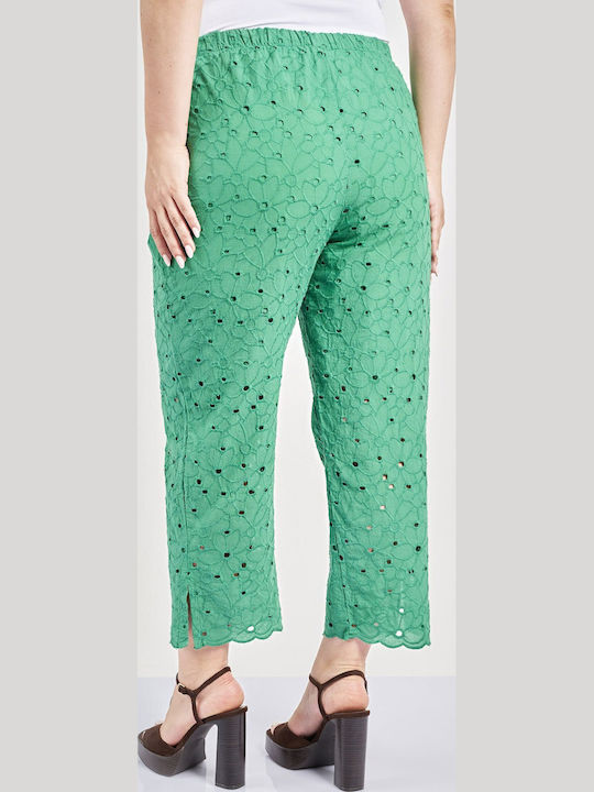 Dama Tesatura Pantaloni cu Elastic Μπροντερί