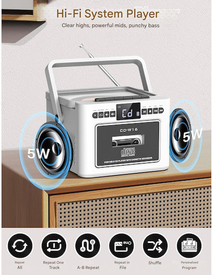 Tragbares Radio-CD-Spieler mit Radio / USB Weiß