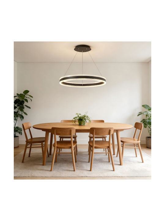 Adjustable Pendant Light Black with Crystals 60x60cm