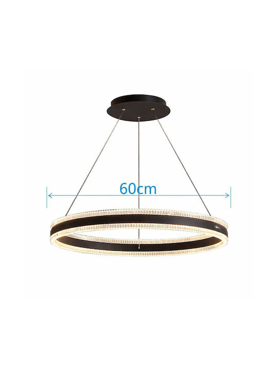 Adjustable Pendant Light Black with Crystals 60x60cm