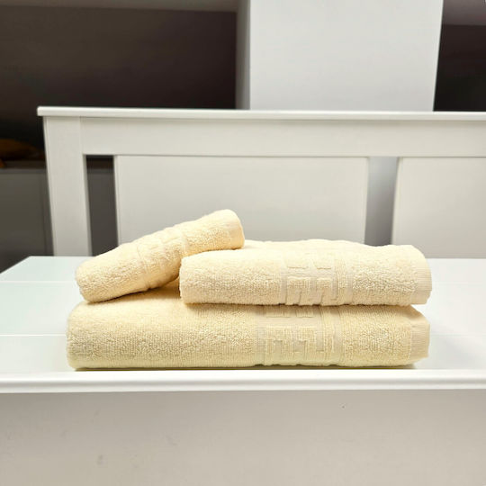 Kotonia Home Set Prosoape de Baie 3 buc Greek Border Ivory Greutate 500gr/m²