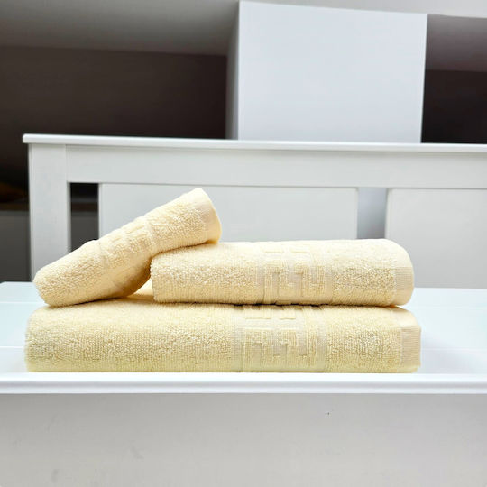 Kotonia Home Set Prosoape de Baie 3 buc Greek Border Ivory Greutate 500gr/m²
