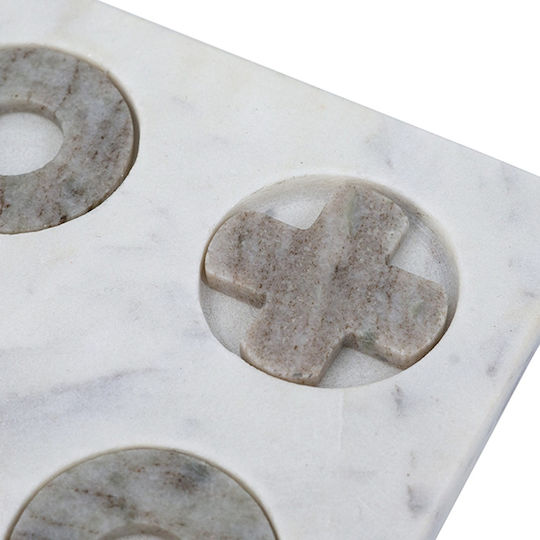 Artekko Tic Tac Toe Gray Marble Decorative Tic Tac Toe White Base 23x23x1.5 Cm