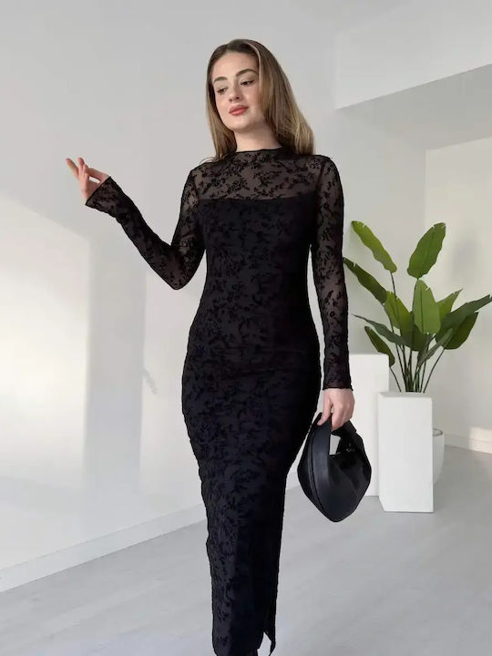 Midi Abendkleid mit Tüll Schwarz
