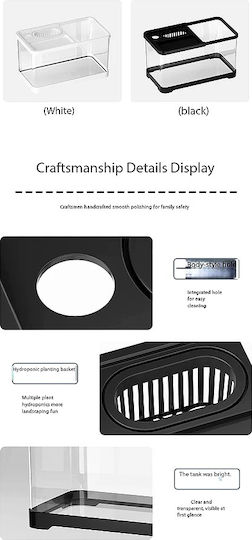 Aquarium 21 Liters Pa-21 – Panoramic Plastic 95% Transparency – L47.5xW21xH21cm – Black Aquarium + Led Light Warm Yellow 3w + Filter 3.5w