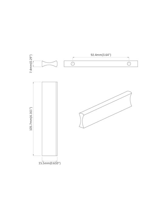 vidaXL Handle Furniture Flush Handle made of Metallic Silver 105.7mm (Center Distance 7.4mm) 864685 1pcs