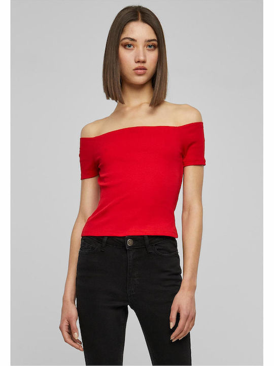 Women's Summer Crop Top Off-Shoulder Cotton Short Sleeve Red