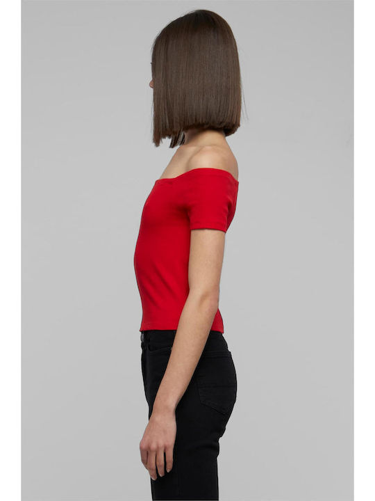 Women's Summer Crop Top Off-Shoulder Cotton Short Sleeve Red