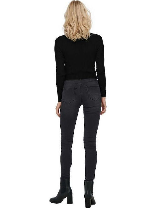 Ella Women's Crop Top Turtleneck Long Sleeve Black