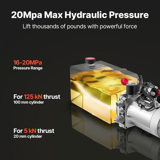 Vevor Hydraulic Power Unit 7 L Single Acting Towing Pump Maximum Relief Pressure 22 Mpa Flow Rate 3.4 L Min Hydraulic Pump Dc 12v Metal Tank Car Trailer Lifting