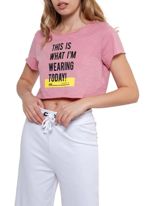 Women's Summer Crop Top Cotton Short Sleeve Pink