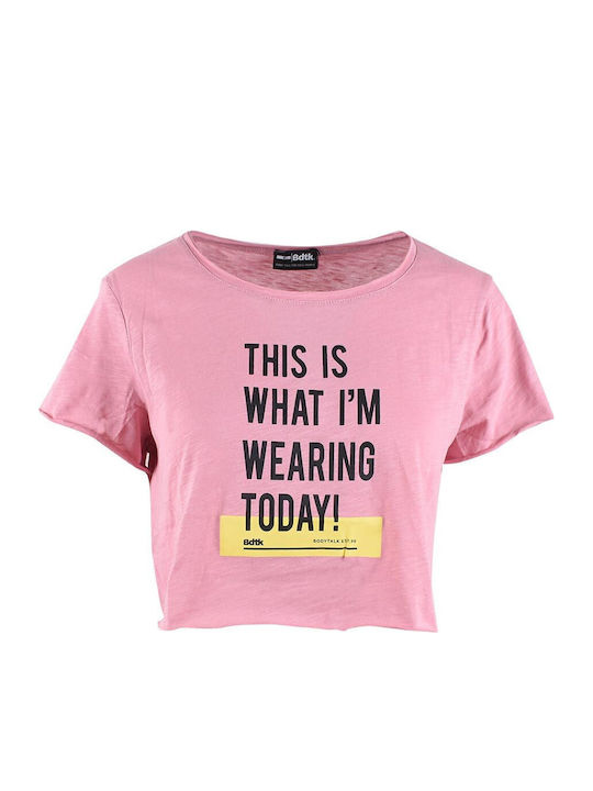 Women's Summer Crop Top Cotton Short Sleeve Pink