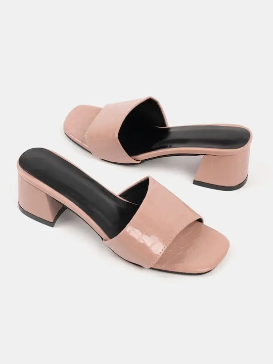 Γυναικεία Mules Croco Λουστρίνι Nude Μέγεθος 37 Ροζ