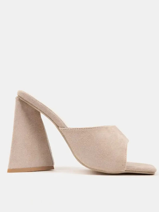 Women's Mule Chunky Heel Size 37 Beige