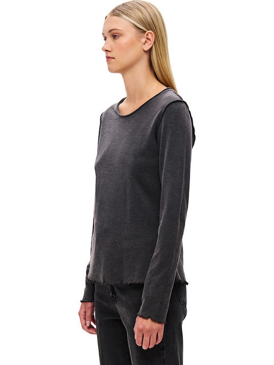Γυναικεία Μπλούζα Βαμβακερή Μακρυμάνικη Washed Black