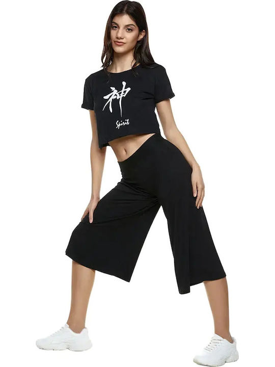 Women's Athletic Crop Top Short Sleeve Black