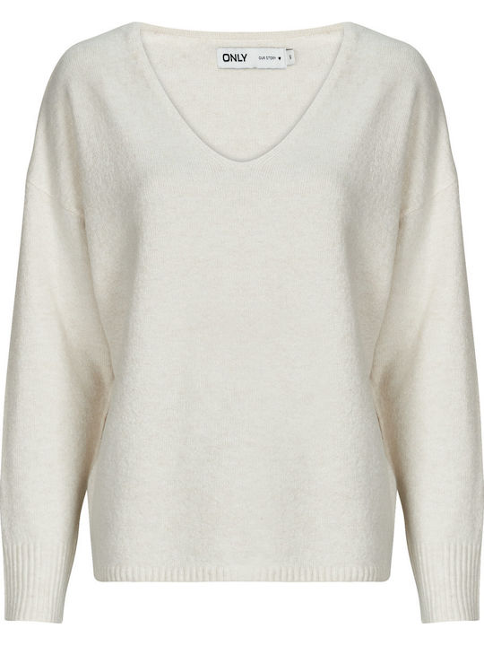 Life Damen Langarm Pullover mit V-Ausschnitt Ecru