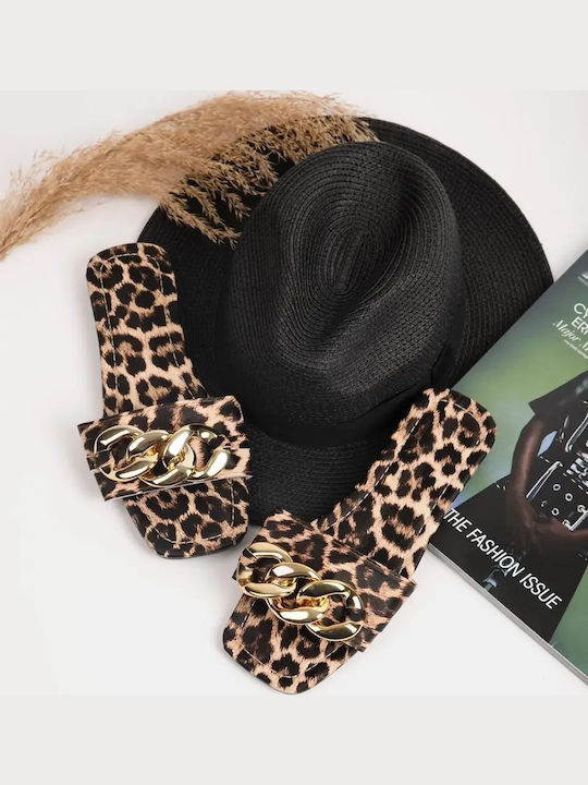 Papuc Flat Lanț Animal Print Mărimea 40 Leopard
