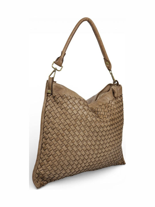 Leder Damentasche Schultertasche Taupe
