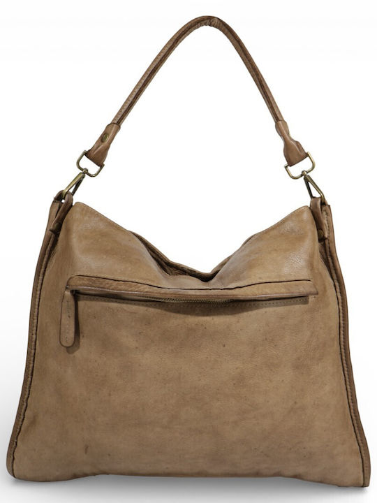 Leder Damentasche Schultertasche Taupe