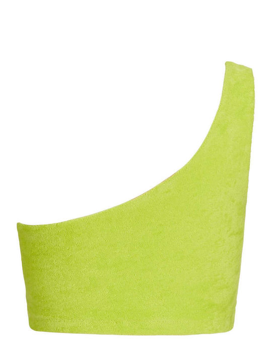 Women's Summer Crop Top Cotton with One Shoulder Green