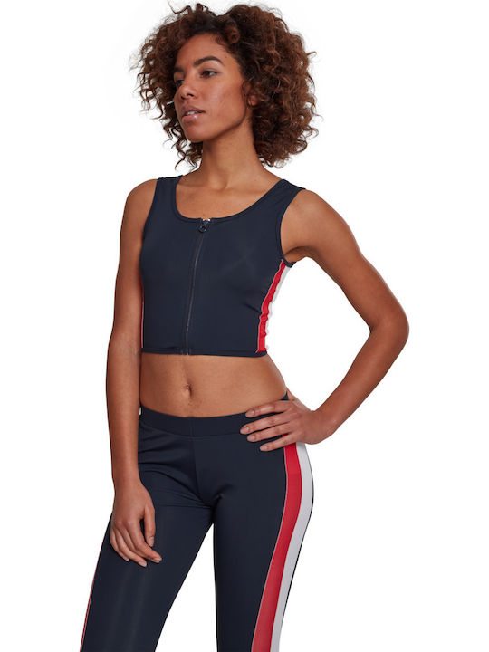 Γυναικείο Καλοκαιρινό Crop Top Αμάνικο Ριγέ Navy Μπλε