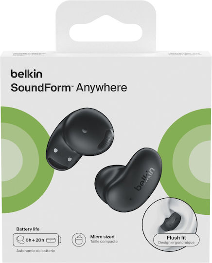 Belkin SoundForm Anywhere Earbud Bluetooth Handsfree Earphones with Sweat Resistance and Charging Case Black