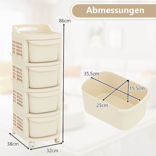 Costway Επιδαπέδια Ραφιέρα Μπάνιου Πλαστική 38x32x86cm Λευκή