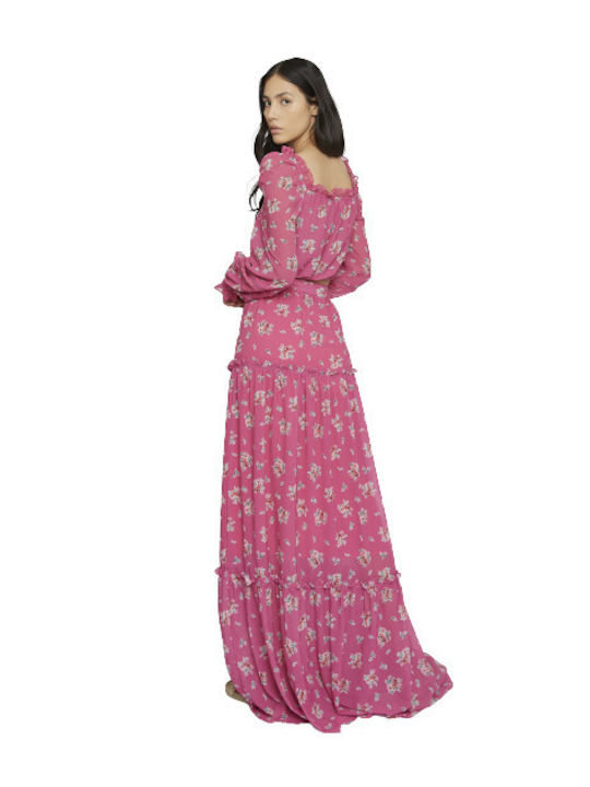Damen Crop Top Langarm Blumen Rosa