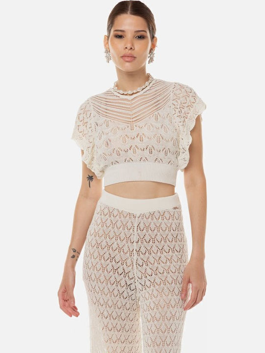 Maglia Chiusa Women's Crop Top Cotton Short Sleeve White